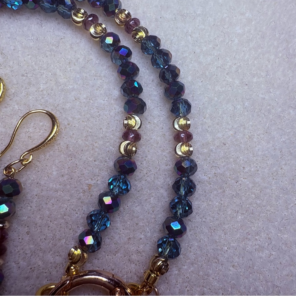 Artisan Handmade Gold Blue Pisces Mermaid Zodiac Coin Reversible Necklace Set - Picture 6 of 13